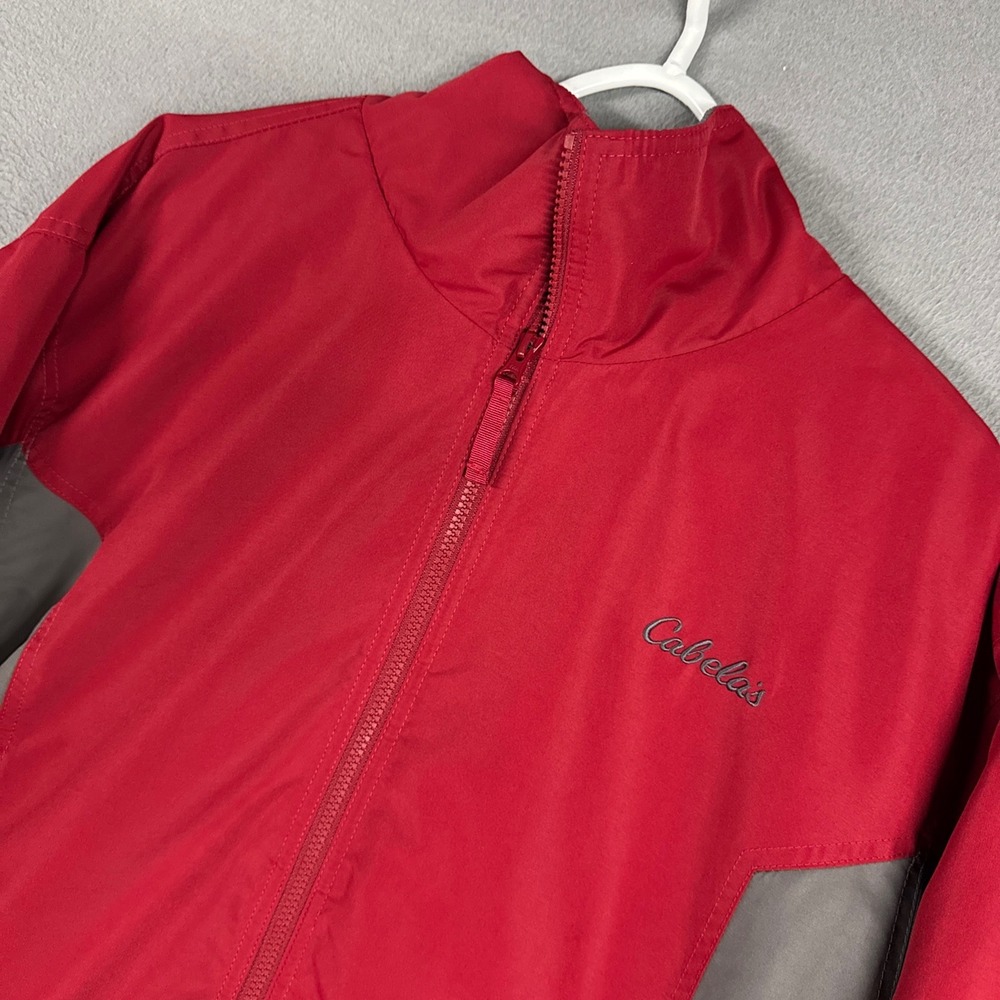 Cabelas Full Zip Jacket Mens Medium Red Grey Fleece Lined Outdoor Gear Hiking